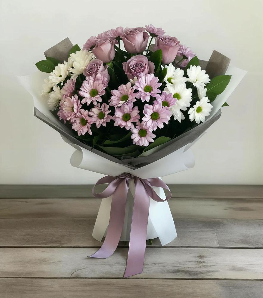 Букет цветов из: Хризантемы и Розы в Малышево
