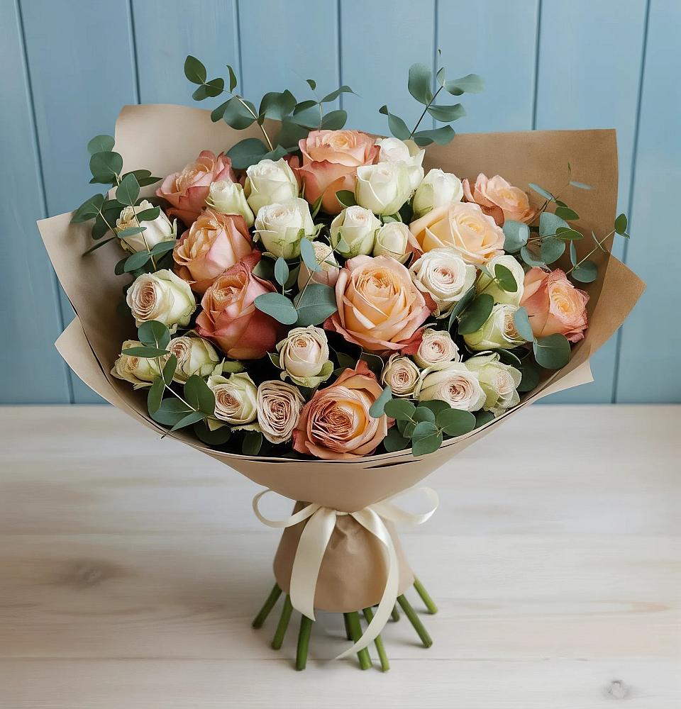 Букет цветов из: Альстромерии и Розы в Малышево