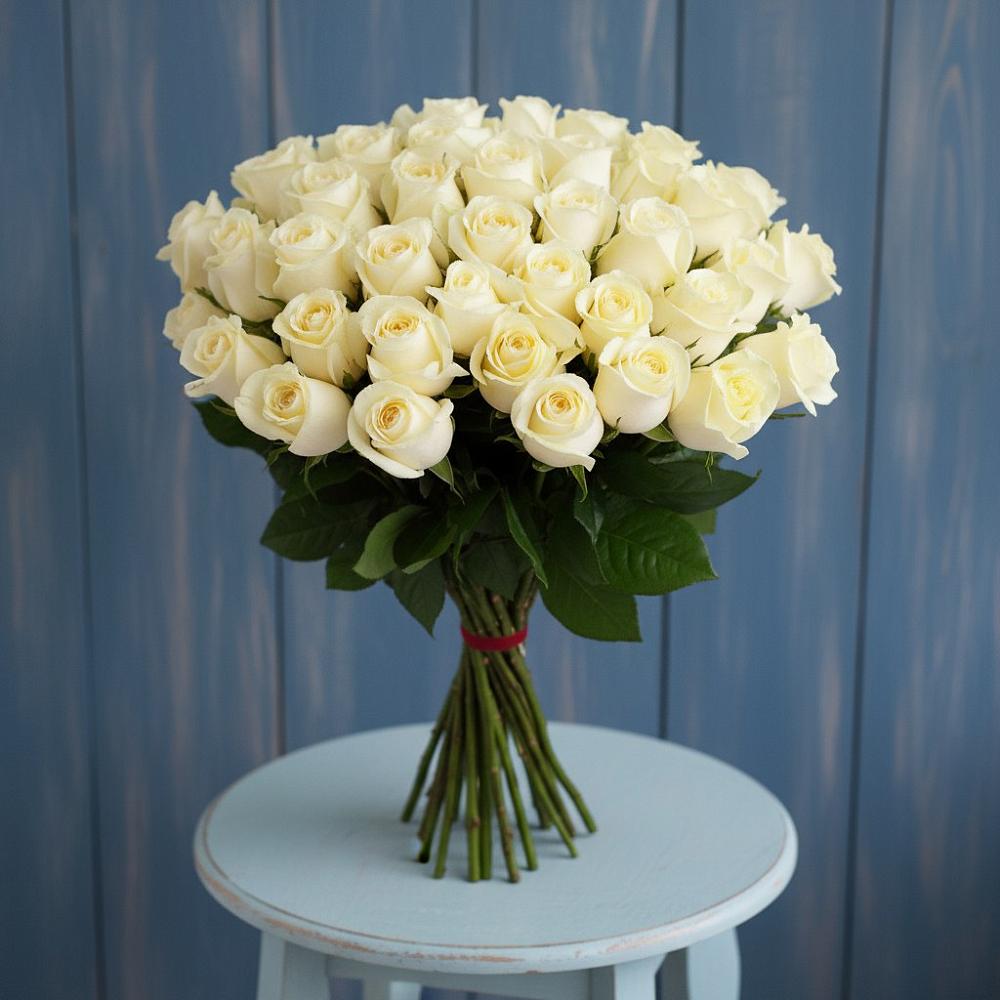 Букет 51 Белая роза Эдлесс Лав в Малышево