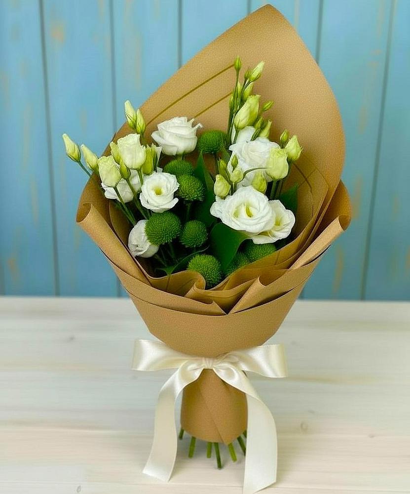 Букет цветов из: Хризантемы и Лизиантусы в Малышево