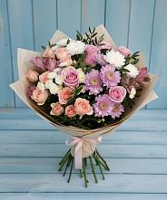 Букет цветов из:  Хризантемы, Розы и Альстромерии в Малышево