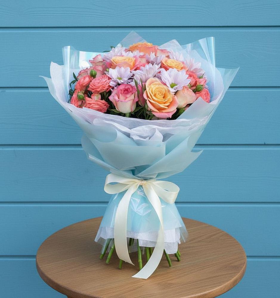 Букет цветов из: Хризантемы и Розы в Малышево